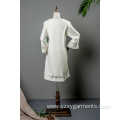 White coral fleece with full embroidery long robe